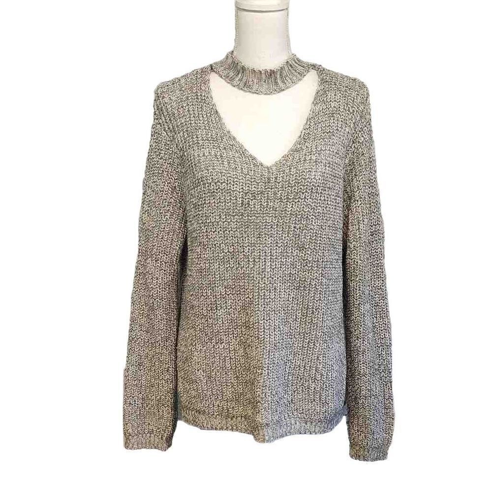 Mak Choker Cutout V-Neck Long Sleeve Sweater L